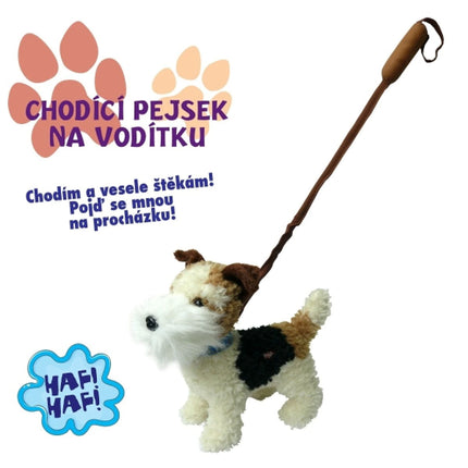 Perro fox terrier con correa y sonido