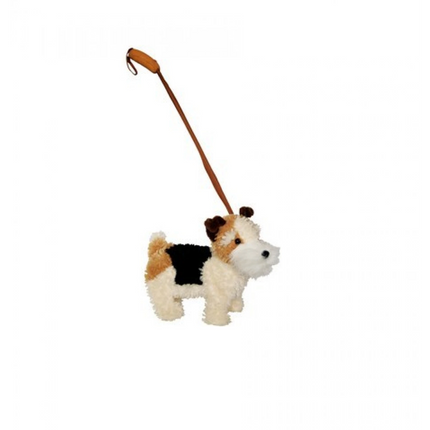 Perro fox terrier con correa y sonido