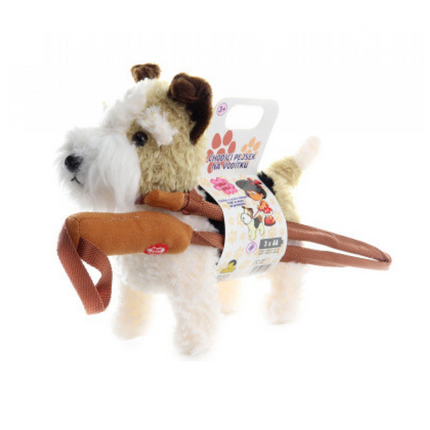 Perro fox terrier con correa y sonido