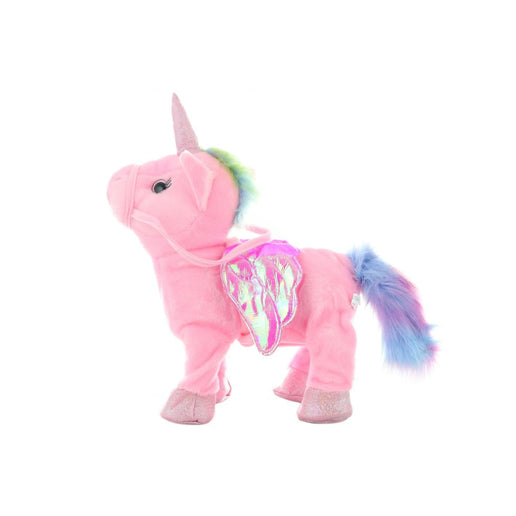 Unicornio 3 colores de peluche a pilas rosa 28 cm