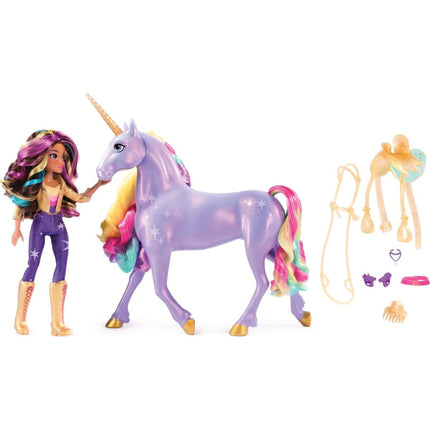 Academia Unicornio Unicornio luminoso Wildstar 28 cm con muñeca Sophia 24 cm